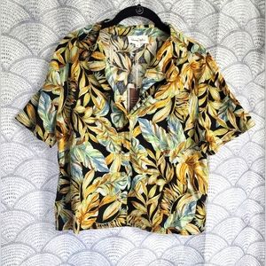 Panama Jack Earth Tone Tropical Button Up Crop Shirt Size Medium